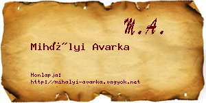 Mihályi Avarka névjegykártya